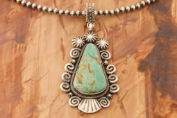 Kingman Turquoise Sterling Silver Pendant and Navajo Pearls Necklace Set